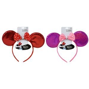 Minnie Ear Shaped Foil Headband on Hanging Card Pink & Red set
